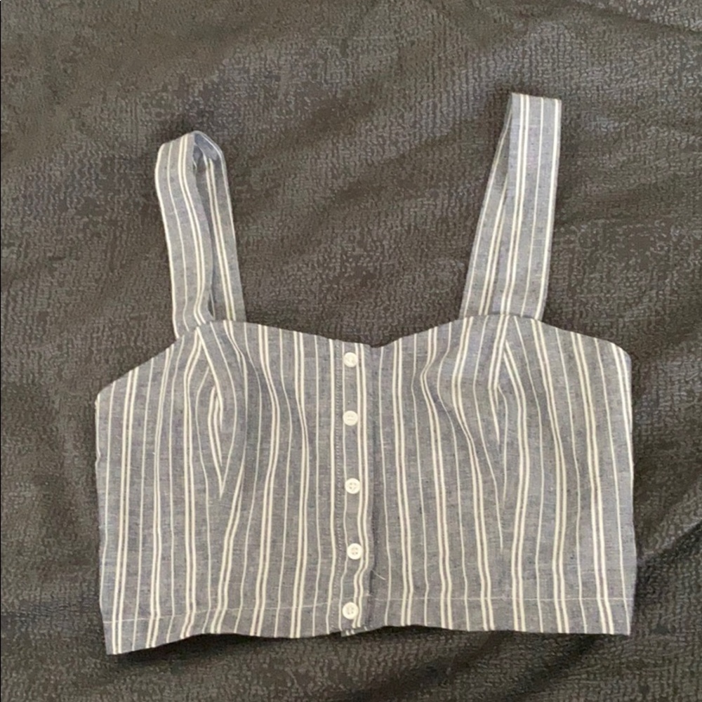 Blue and white striped structured crop top